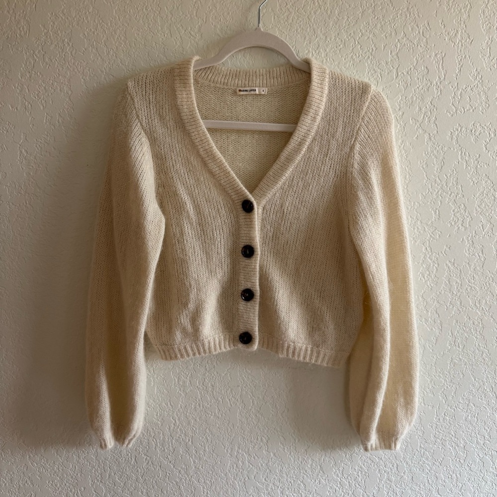 Cozy Cream Button-Up Women's eyelash Sweater